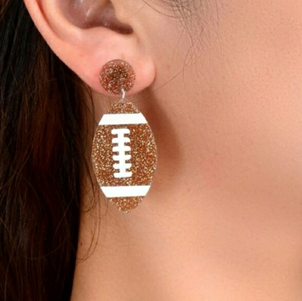 Brown Glitter Football Pierced Earrings